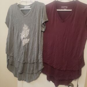 2 V-Neck Nursing Tops - Gray and Wine